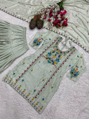 Designer Party-wear Chinnon Silk Embroidery & Sequence Work Dress