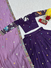 Wedding Wear Vichitra Silk Heavy Thread & Sequence Work Lehenga With Stitched Blouse