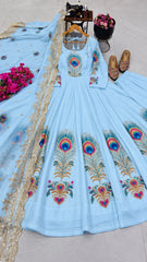 Party-wear Fendy Silk Printed With Lace Work Gown