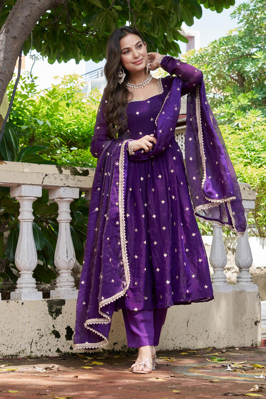 Party-wear Fendy Silk Embroidery With Sequence & Thread Detailing Gown