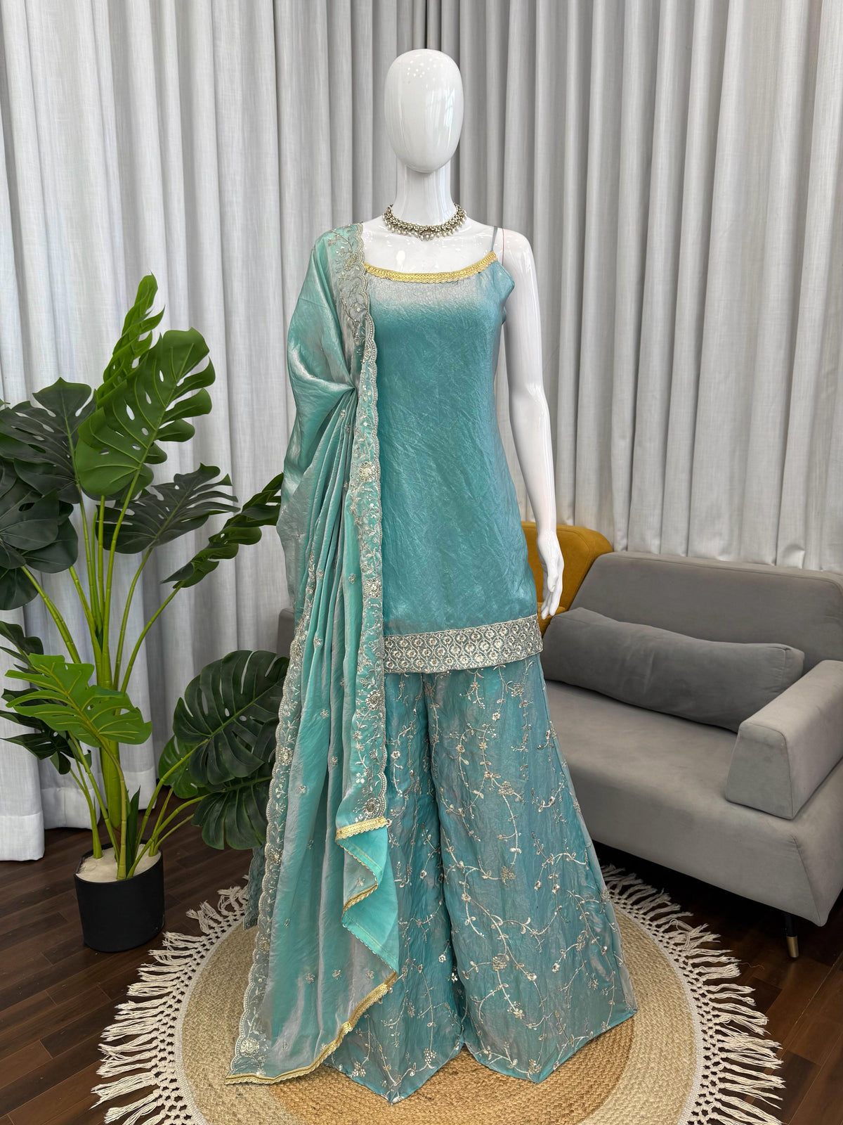 Party-wear Fendy Silk Thread With Sequence Work Sharara