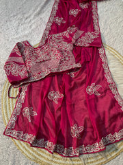 Party-wear Rangoli Silk Sequence Thread Border Work Saree With Stitched Blouse