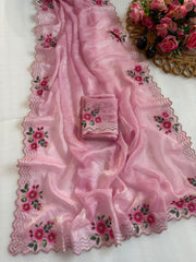 Beautiful Fendy Silk Satin Zarkhan Diamond With Flower Printed Saree