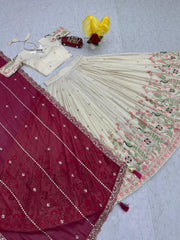 Wedding Wear Tissue Silk Heavy Thread &Sequence Work Lehenga With Stitched Blouse