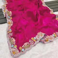 Trending Pink Jimmy Choo With Embroidery Thread & Coding Work Saree