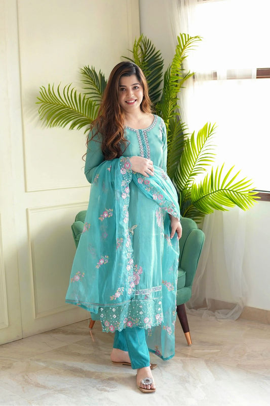 Designer Heavy Chinon Silk Embroidery Work Salwar Suit