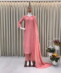 Beautiful Trending Chinon Silk Cotton Thread Embroidery Work Dress