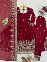 Party-wear Crunchy Silk Designer Embroidery With Sequin & Thread Detailing Gown