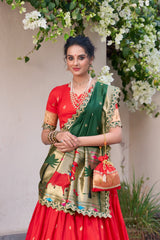 Adorning Traditional Jacquard Silk Paithani Zari Weaving Work Lehenga Choli