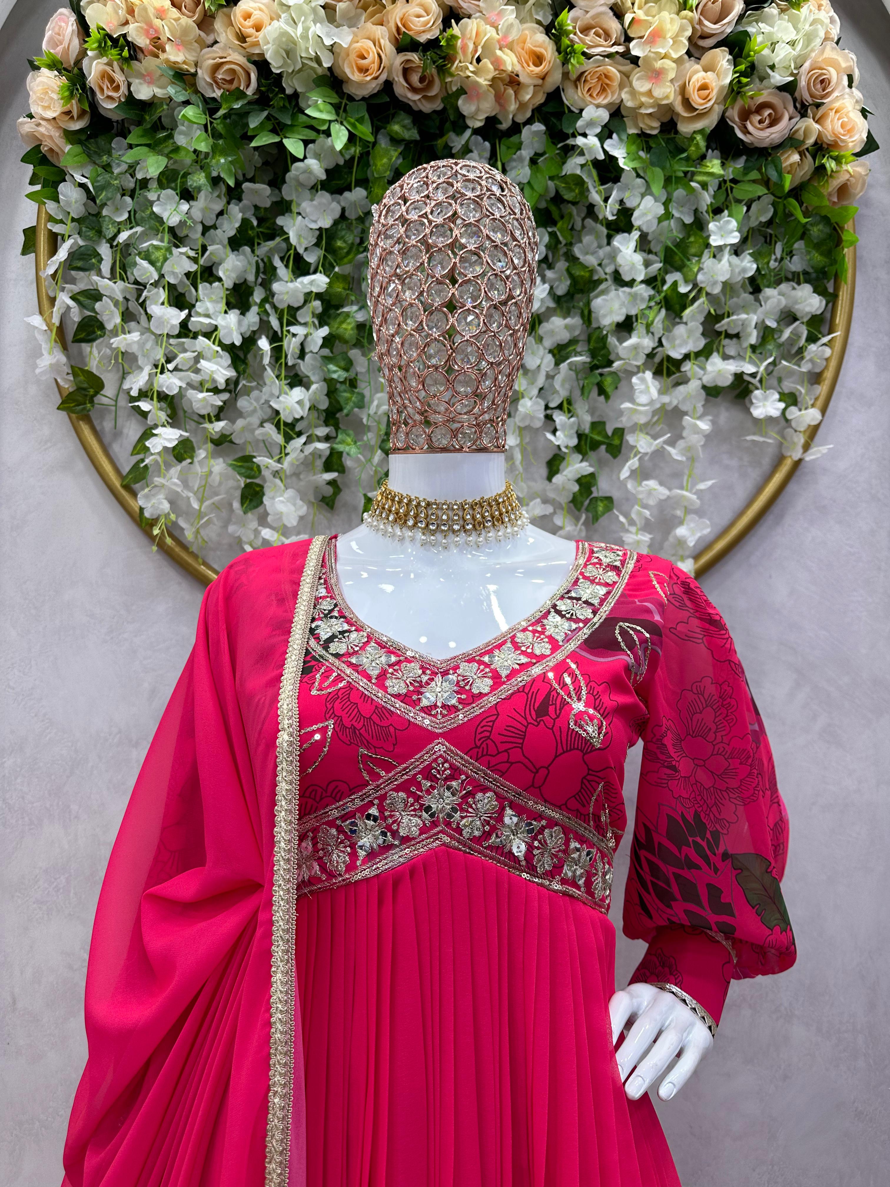 Beautiful Designer Georgette Digital Print With Thread & Sequence Work Gown