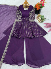 Party-wear Crunchy Silk Embroidery Sequence Work Sharara