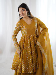 Women’s Ethnic Crunchy Silk Embroidery Sequence Work Sharara