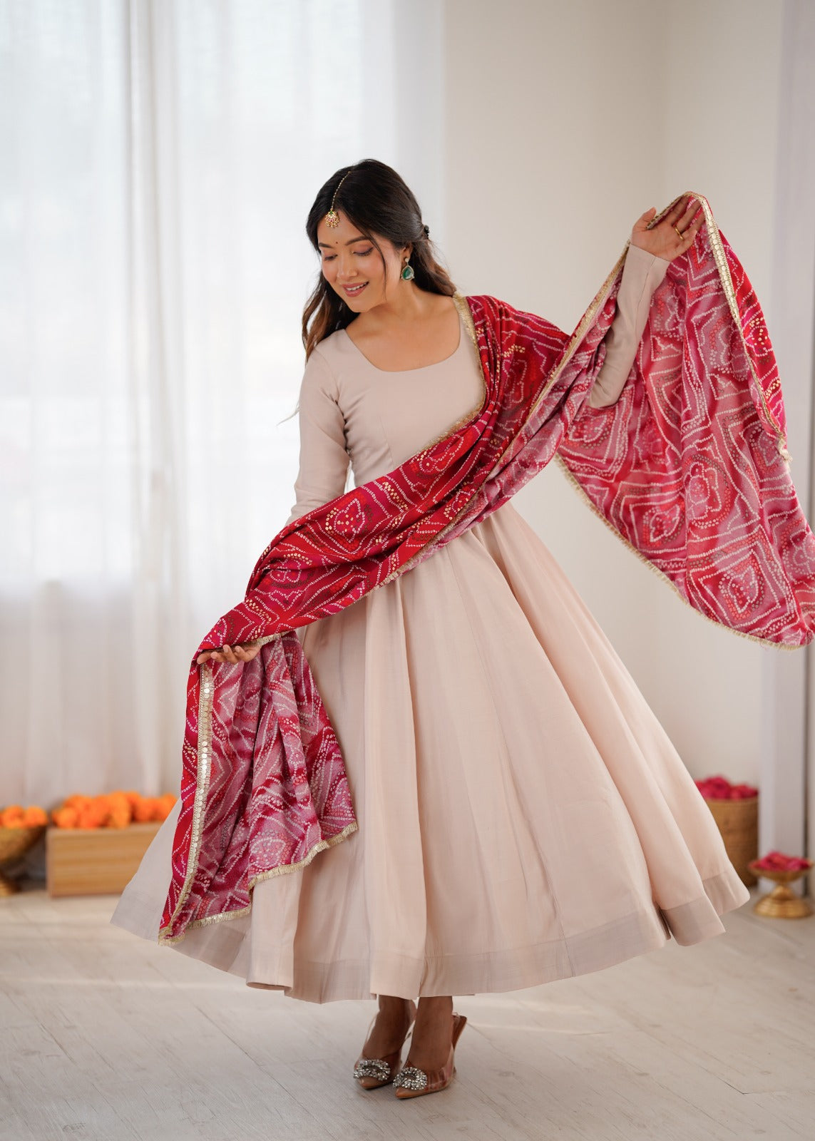 Designer Soft Roman Silk Sequence Work Anarkali