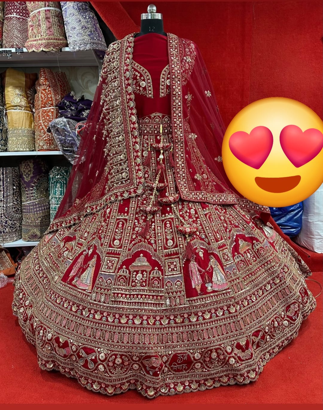 Dabka Zardosi Beads Handwork Rani Hot Pink Maroon Cherry Red Rust Orange Latest Bridal Lehenga