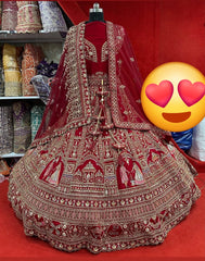 Dabka Zardosi Beads Handwork Rani Hot Pink Maroon Cherry Red Rust Orange Latest Bridal Lehenga