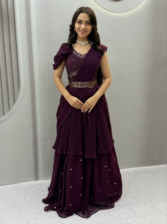 Rakhi Special Georgette hand Mirror & Thread Work Lehenga Saree