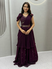 Rakhi Special Georgette hand Mirror & Thread Work Lehenga Saree