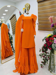 Party-wear Designer Ruffle Style Top Palazzo & Dupatta Set