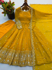 Party-wear Crunchy Silk Embroidery Sequence Work Gown