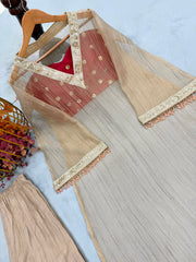 Designer Golden Tissue Salsa Embroidery Sequence Work Three Piece Kurta Set