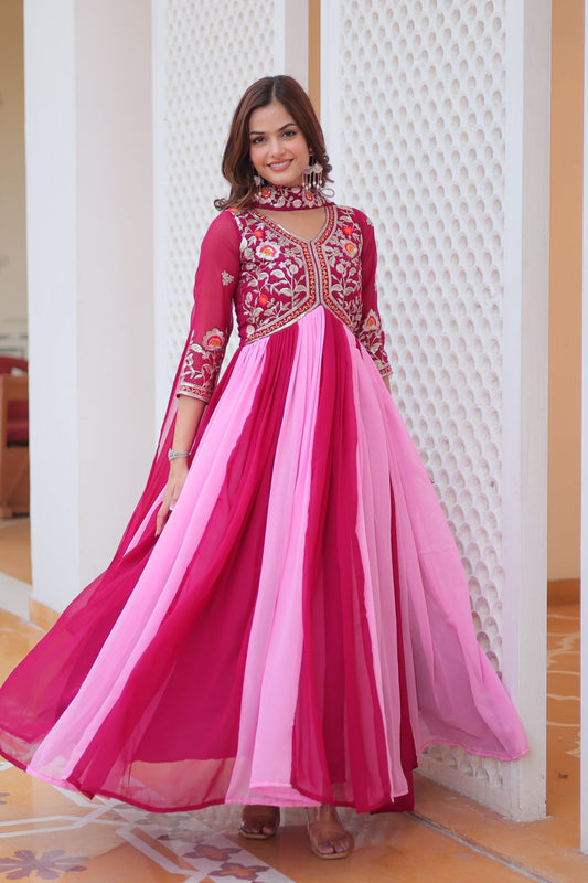 Festival Special Georgette Sequence & Thread Embroidery Work Long Gown