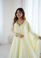 Beautiful Georgette Handwork Neck Sleeve Gown