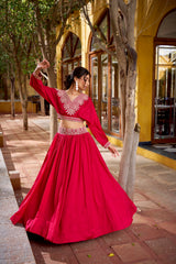 Beautiful Vichitra Silk Thread Embroidery Work Lehenga Choli