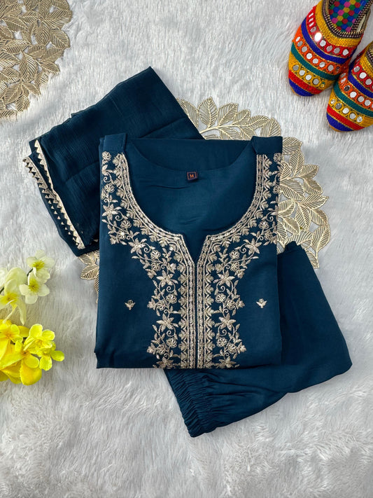 Beautiful Roman Silk Embroidery Work Salwar Suit