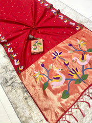 Beautiful khadi Raw Silk Minakari Weaving Border Work Saree