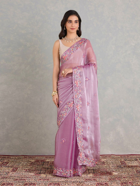 Beautiful Pure Soft Burberry Jimmy Cho Embroidery Sequins Work Saree