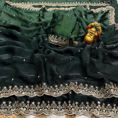 Beautiful Space Silk Sequence With Embroidery Work Saree