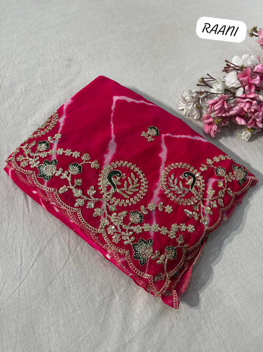 Beautiful Georgette Prism Leheriya Coding Sequence Work Saree