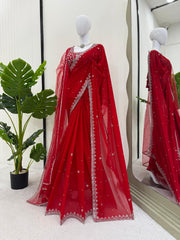Stunning Red Beautiful Designer Georgette Saree