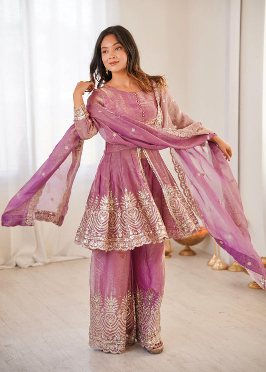 Party-wear Heavy Two Tone Fendy Satin Silk Sharara