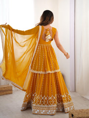 Beautiful Party-wear Georgette Thread With Sequence Work Lehenga With Top
