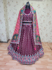 Wine Colour Fabulous PartyWear Embroidery & Sequence Work Lehenga Choli