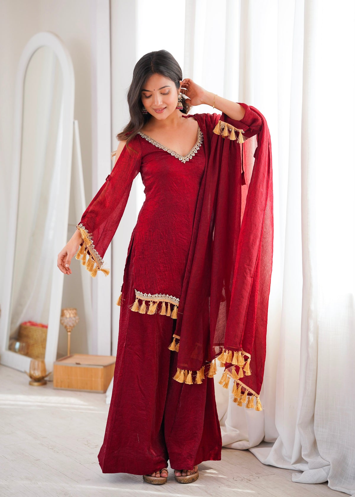 Party-wear Doremon Crush With Real Mirror Work Lace Border Suit