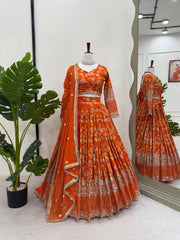Beautiful Jacquard Silk Thread With Sequence Work Lehenga Choli