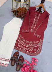 Party-wear Roman Silk With Embroidery Work Palazzo Set