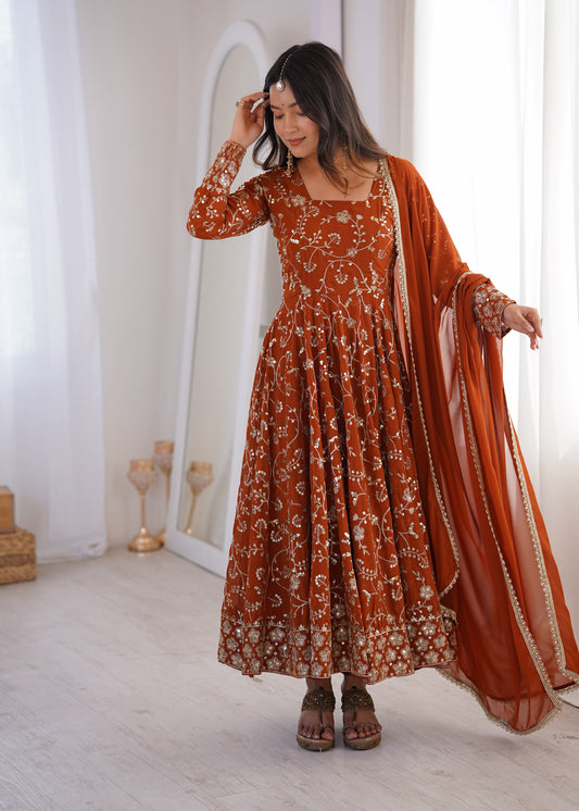 Designer Georgette Embroidery Sequence Work Gown