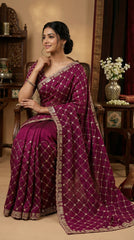 Party-wear Fendy Chiffon Silk Sequence Embroidery Work Saree