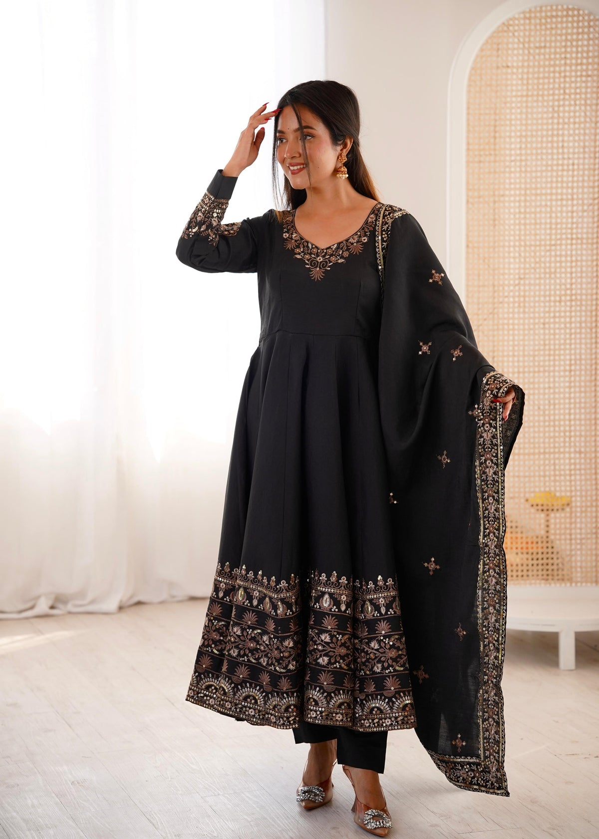 Elegant Embroidered Sequence Designer Anarkali Gown