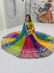 Navratri Special Georgette Multi Colour Lehenga With Stitched Choli