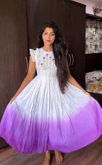 Stylish Beautiful Pure Mul Mul Cotton & Dual Color Pure Hand Work Gown