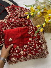 Beautiful Space Silk With Beautiful Original Golden Beads Work Saree With Stitched Blouse