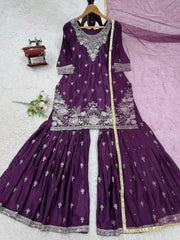 Beautiful Designer Chinon Silk Thread With Sequence Work Sharara