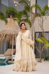 Beautiful Designer Chinon Silk Coding With Sequence Work Gown