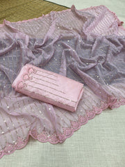 Party-wear Tabby Organza Silk Embroidery Sequence Work Saree