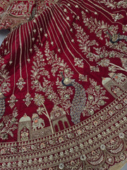 Beads Handwork Rani Hot Pink, Maroon Cherry Red, Rust Orange Latest Bridal Lehenga
