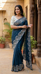 Beautiful Multi Sequence Embroidery With Work Saree